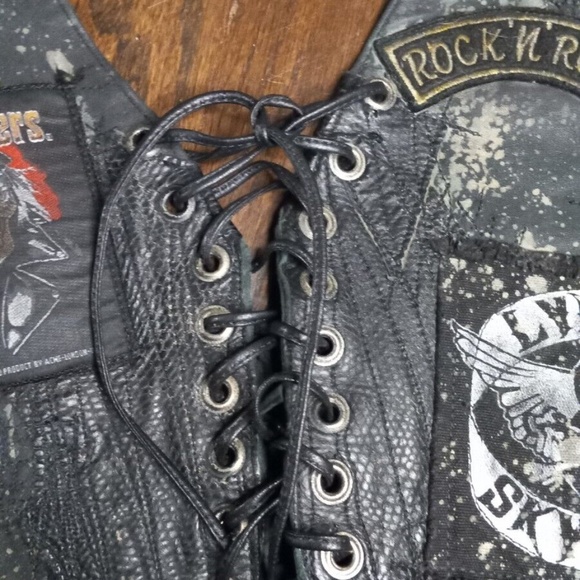 Custom rock n roll lynrd skynyrd Patches Leather Halter Vest Xsmall Small - Picture 6 of 12